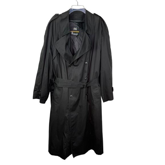 London Fog Black Double Breasted Trench Coat Lined Removable Liner Men's Sz 46R - Picture 1 of 16